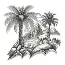 mountain and goat and palm tree  tattoo design idea