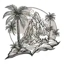 mountain and goat and palm tree  tattoo design idea