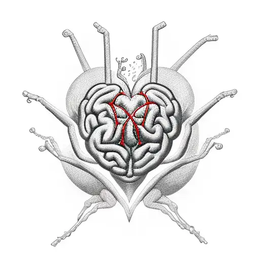 Balancing of the heart and brain, and spider, and flames tattoo design idea