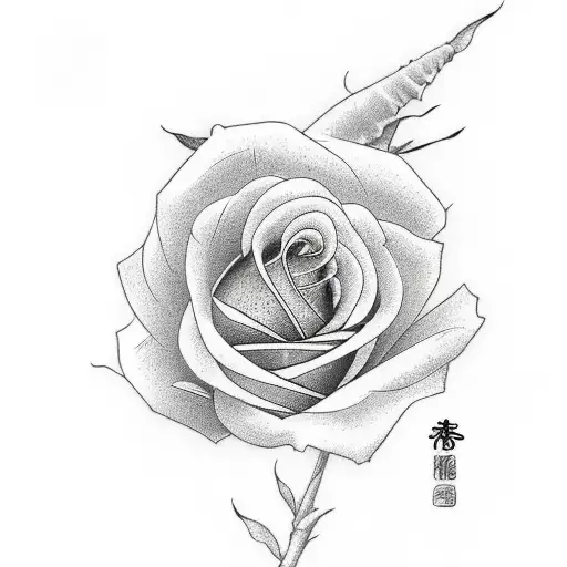 Japanese "A Rose With A Name" Tattoo Idea BlackInk AI