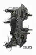 Hi-tech circuit board design with hidden gaming references tattoo design idea