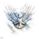 Realistic eagle wing in the clouds tattoo design idea