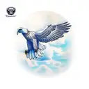 Realistic eagle wing in the clouds tattoo design idea