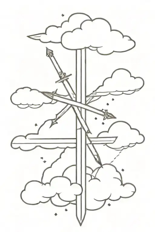 swords raining from clouds inside tattoo design idea