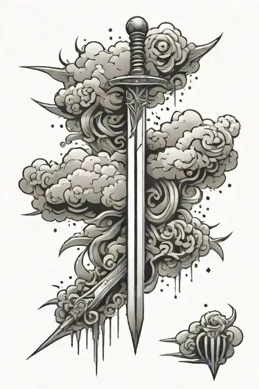 swords raining from clouds inside tattoo design idea