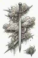 swords raining from clouds inside tattoo design idea