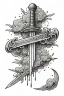swords raining from clouds inside tattoo design idea