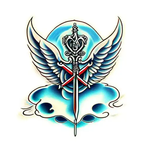 sword with angel and devil wings tattoo design idea