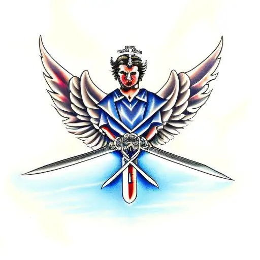 sword with angel and devil wings tattoo design idea