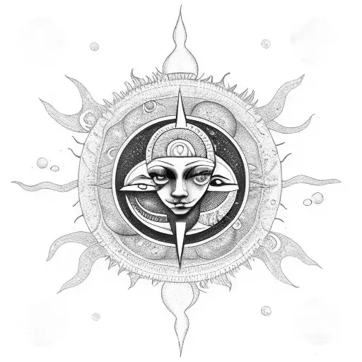 sun and moon bohemian  tattoo design idea