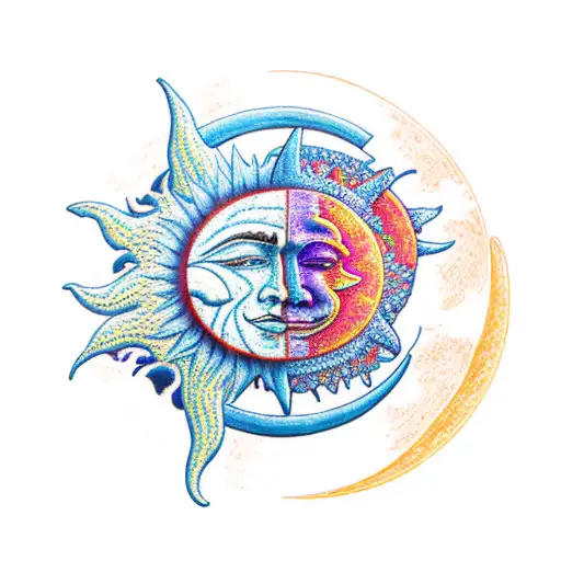 sun and moon bohemian tattoo design idea