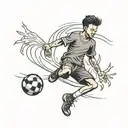 a boy on a soccer field with two hands fist pumping  tattoo design idea