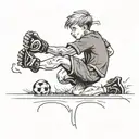 a boy on a soccer field with two hands fist pumping  tattoo design idea