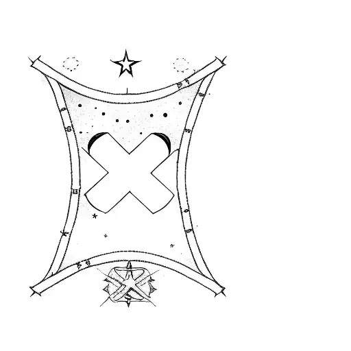 a cross surronded by the Gemini horoscope sign, with the number 23 at the bottom and the three Orion belt stars at the t tattoo design idea