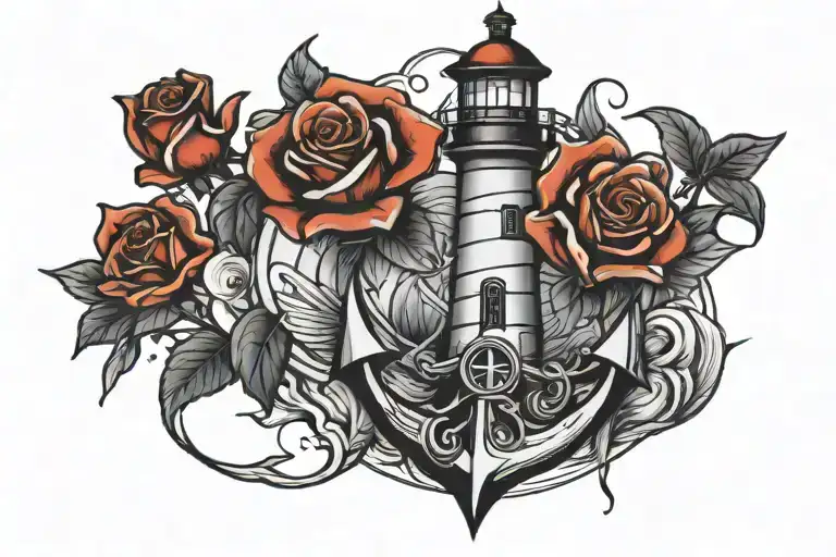 lighthouse anchor rose tattoo design idea