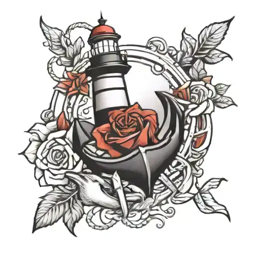 lighthouse anchor rose tattoo design idea