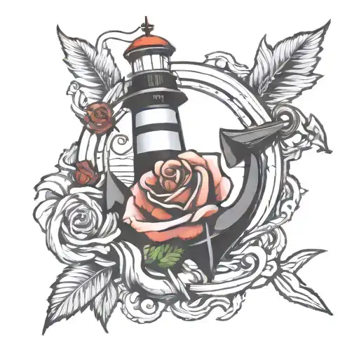 lighthouse anchor rose tattoo design idea