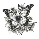 An intricate tattoo featuring your mom and dad's birth flowers (August and October) intertwined with delicate butterflies. The flowers can be the focal point, with the butterflies fluttering around them in a dynamic composition. tattoo design idea