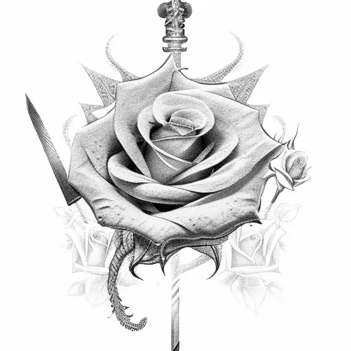 Polish sword with roses tattoo design idea