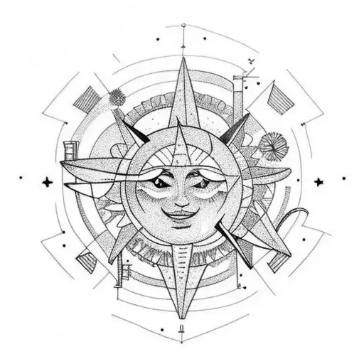 Give me sibling tattoo ideas for sun, moon and star coming out of a broken light bulb tattoo design idea