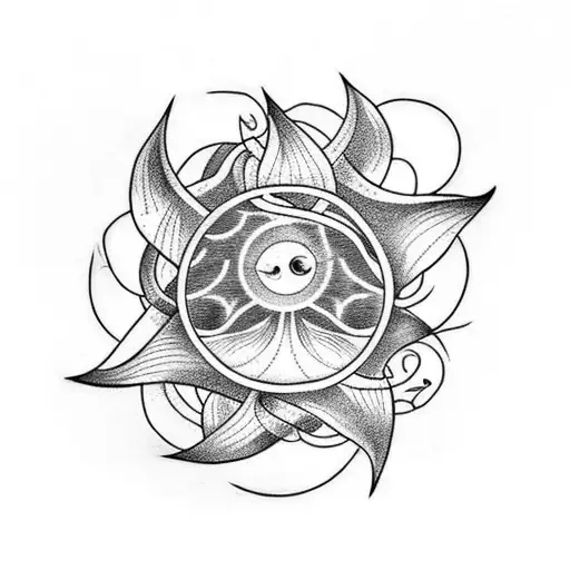 Create a tattoo that portrays a broken light bulb with vines growing out of it. The vines form sun, moon and star tattoo design idea