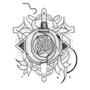 Create a tattoo that portrays a broken light bulb with vines growing out of it. The vines form sun, moon and star tattoo design idea