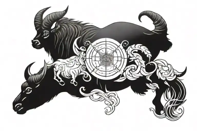tauros and capricorn zodiac sign intertwined tattoo design idea