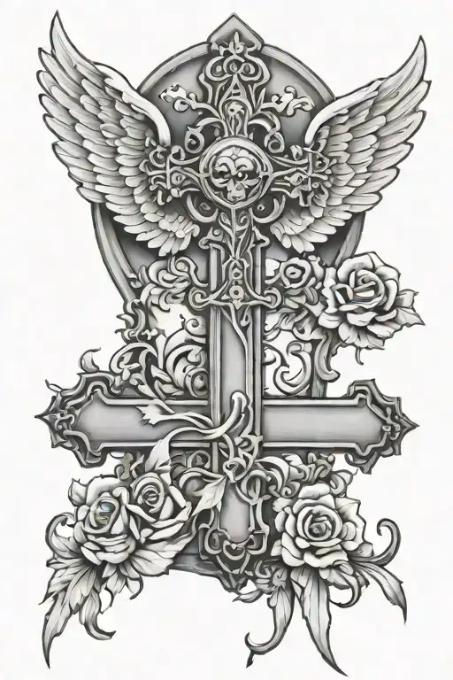 tombstone angel cross tattoo tattoo design idea