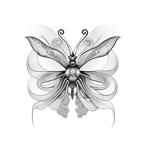 A butterfly made up of intricate mechanical parts with a snake curled around it tattoo design idea