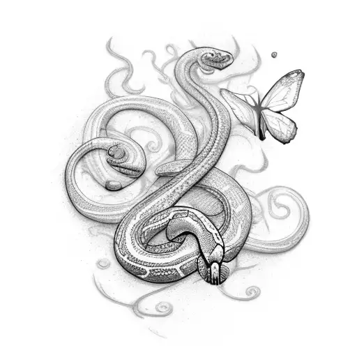snake music butterflies tattoo design idea