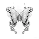 A machined snake coiled around a microphone with butterfly wings tattoo design idea
