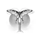 A machined snake coiled around a microphone with butterfly wings tattoo design idea
