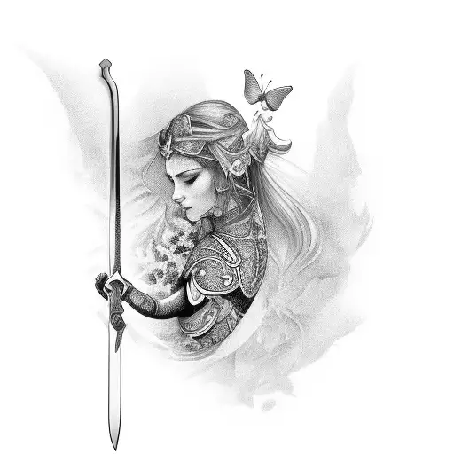 sword and butterfly tattoo design idea