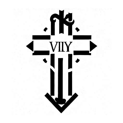 Cross with the words "his will" over the words "my will" tattoo design idea