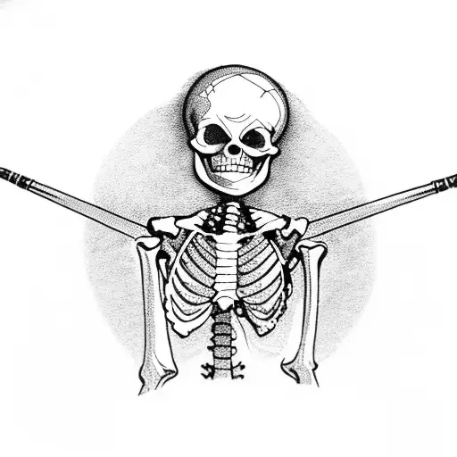 Grinning Skeleton smoking while standing on a tank firing a gatling gun tattoo design idea