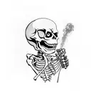 Grinning Skeleton smoking while standing on a tank firing a gatling gun tattoo design idea