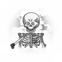Grinning Skeleton smoking while standing on a tank firing a gatling gun tattoo design idea