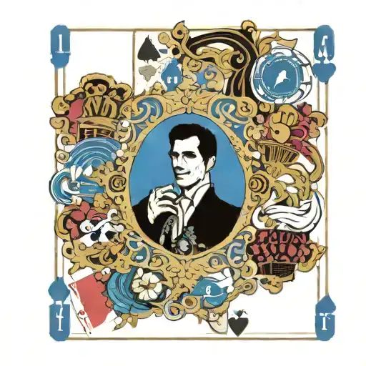 everton archibald leitch blue design with Las Vegas theme, elvis and 26/09/23 built within the design on playing cards o tattoo design idea