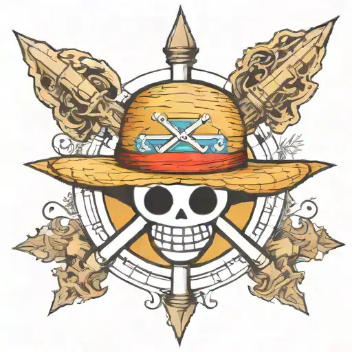 One Piece compass rose with a straw hat holding tattoo design idea