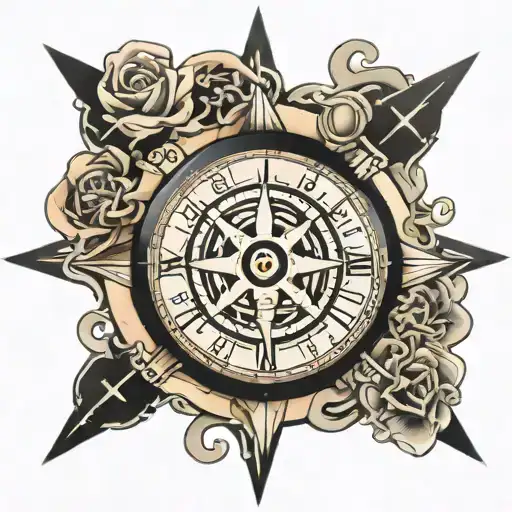One Piece incorperated compass rose surrounded tattoo design idea