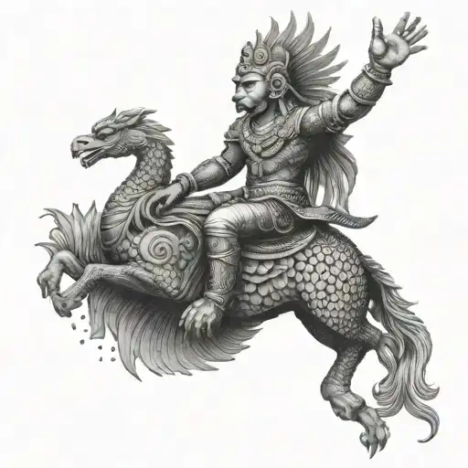 Vishnu riding Garuda in a cosmic scene tattoo design idea