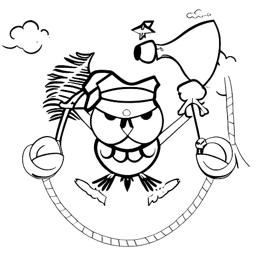 Feathers McGraw in an army uniform riding a helicopter tattoo design idea