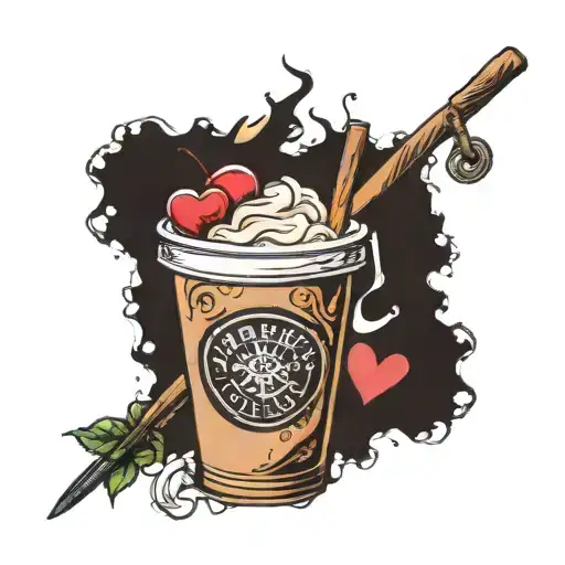 travel and iced coffee with hearts tattoo design idea