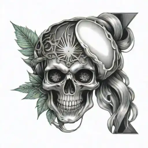 full sleeve tatto skull, alien , smoking weed , tattoo design idea