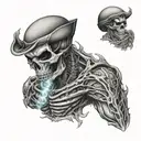 full sleeve tatto skull, alien , smoking weed , tattoo design idea