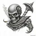 full sleeve tatto skull, alien , smoking weed , tattoo design idea