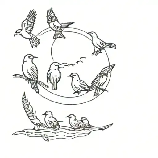 5 birds sunset tattoo design idea