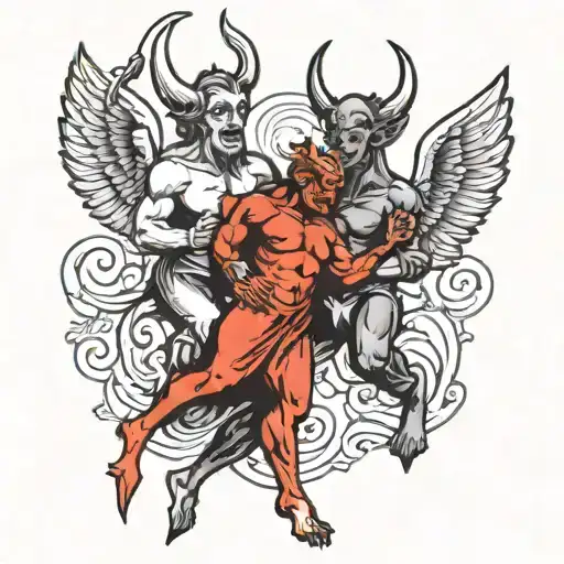 Devil and Angel doing a teamwork  tattoo design idea
