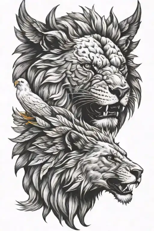 lion and eagle  tattoo design idea