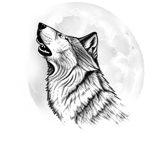 A silhouette of a wolf howling at the moon, with a hidden image of binary code in the background tattoo design idea